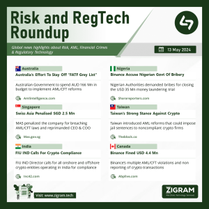 Australia AML, Nigeria Bribed, Swiss Asia Penalised, Taiwan Crypto, FIU IND Crypto, Binance