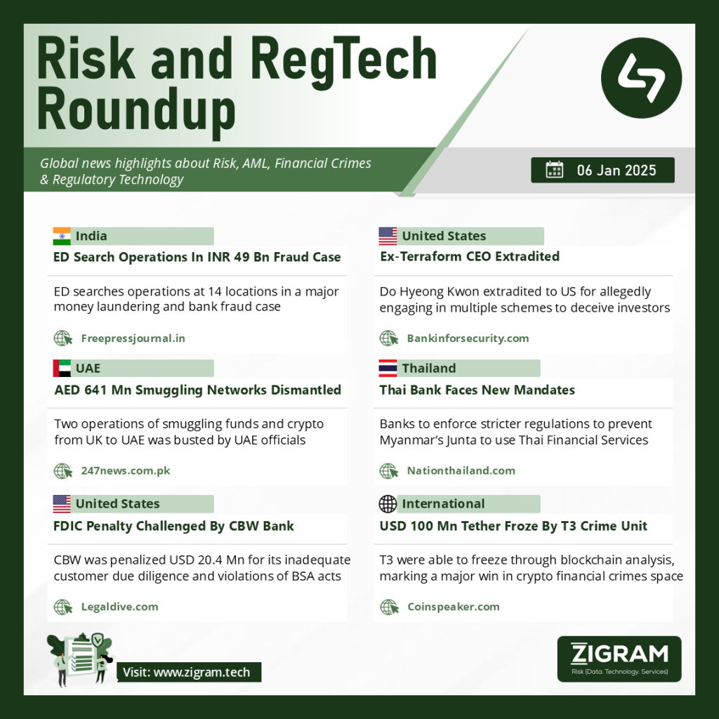 Newsletter 06 Jan 2024: INR 50 Bn Fraud Case, Crypto Fraud, UAE Crime Bust, Thai New Mandate, FDIC Penalty, USD 100 Mn TetherCase